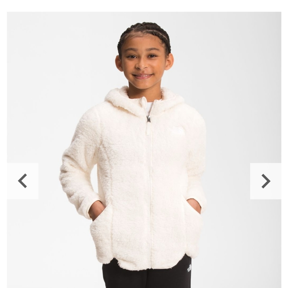 Size 7/8 girls hooded TNF fuzzy jacket